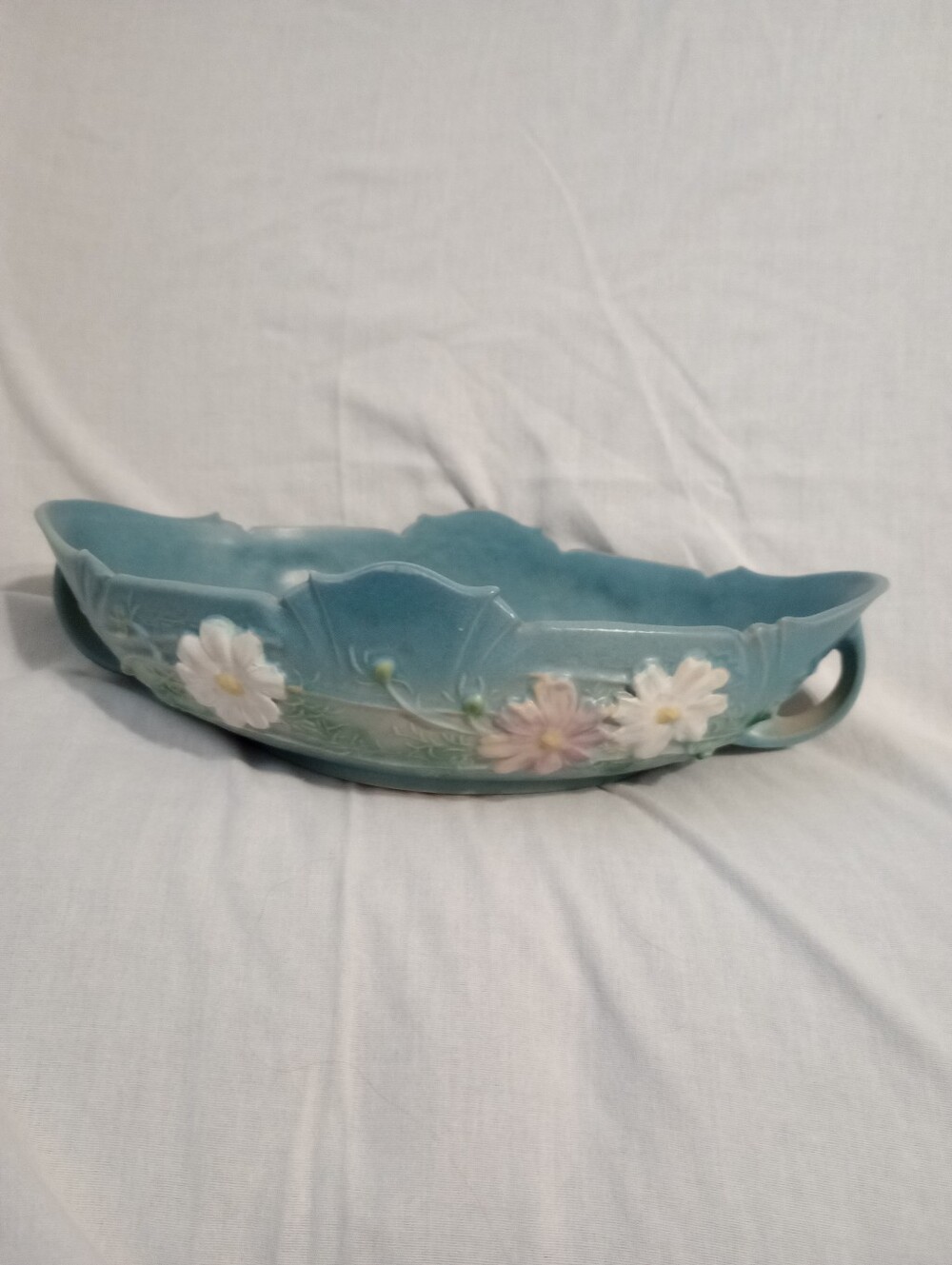Vintage 1939 Roseville Pottery Blue Cosmos Pattern Console Or Centerpiece Bowl